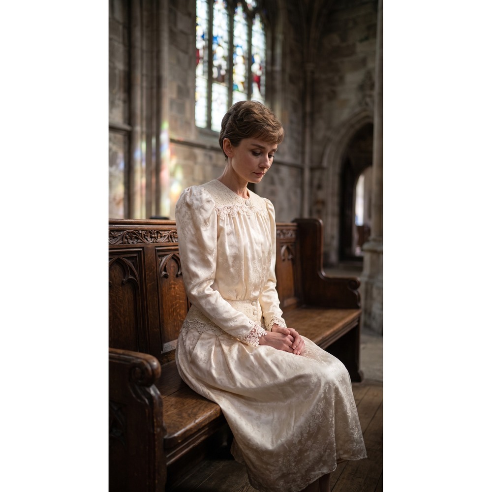 Jessica McClintock 70s Vintage Champagne Silk Lace Bridal Suit 4 Bridgerton